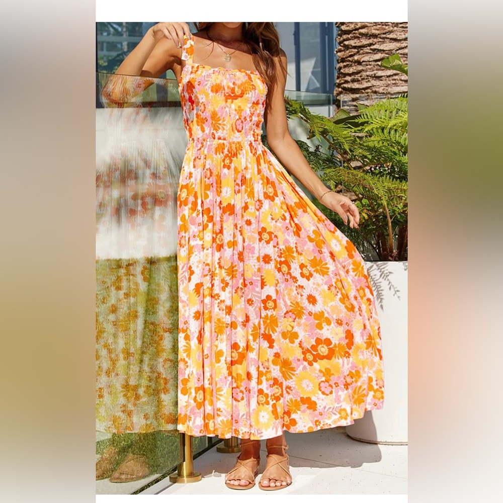 Floral Orange-Pink Maxi Sundress